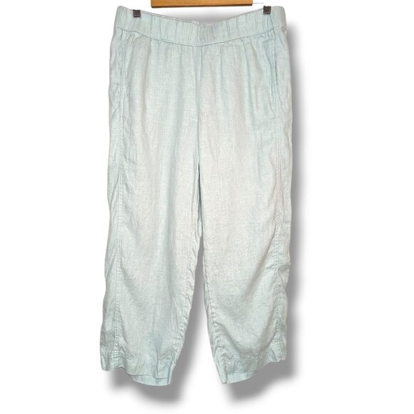 J Jill Pants Pure 100% Linen Wide Barrel Leg Crop Pockets Med Light Sage Green - Picture 1 of 5